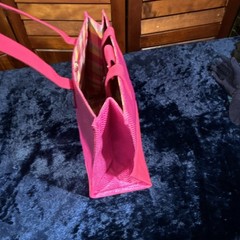 Pink Fabric Tote Bag Foldable with Inner Pocket, Button Closure, Checked Interi…