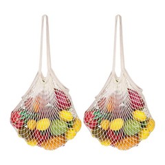 2Pcs Reusable Cotton Mesh Grocery Bags Long Handle Net Shopping Tote for Frui…