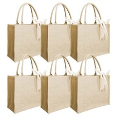 6 PCS Burlap Tote Bag Set Handles 15.35×5.91×11.81 Inch Jute Waterproof Reusable