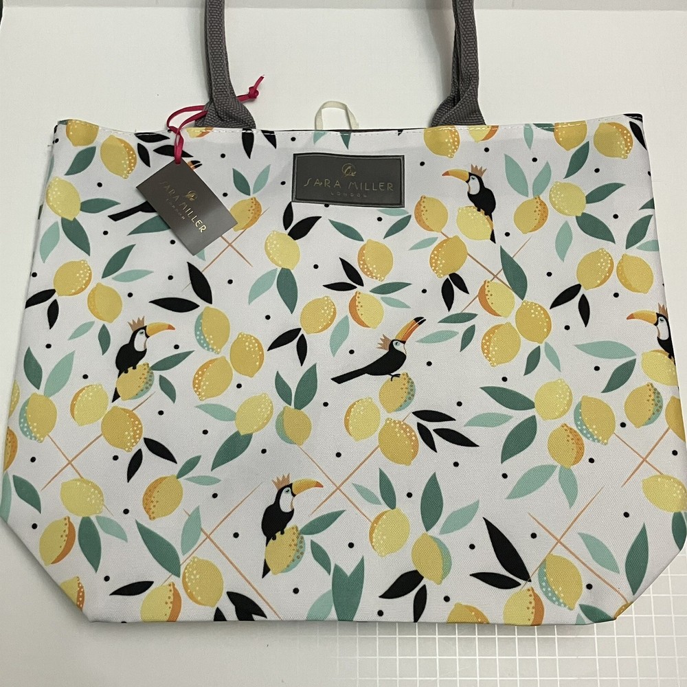 Waitrose Sara Miller Toucan Bag London Lemon Lime Crown Bird Leaves New