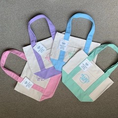 Trader Joes Mini Pastel Canvas Tote Bag Set Of 4 Colors Green Pink Purple Blue