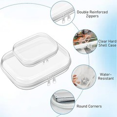 6 Pack Clear Hard Shell Zipper Case, 3x Medium, Small,Clear