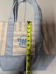 Trader Joes Mini Tote Bag Blue Canvas Pastel Spring Pocket Cotton NWT