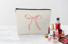 EXUQO Coquette Pink Bow Preppy Small Makeup Bag,Trendy Teen Girls pinkbow-E