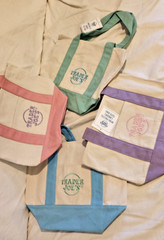 4 Trader Joe’s Mini Canvas Tote Bag w tag Pastel Pink Blue Purple Green Joe Joes