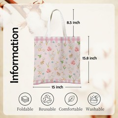 Pink Bow Goose Floral Plaid Tote Bag, Goose Lover Gifts Canvas Tote Bags, Cot…