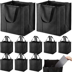 10 Pack Reusable Grocery Bags Heavy Duty Large Tall Tote Reinforced Bottom Black