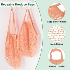 2-Pack Reusable Mesh Net String Grocery Bags [Pink Brown,Long&Short Handle]