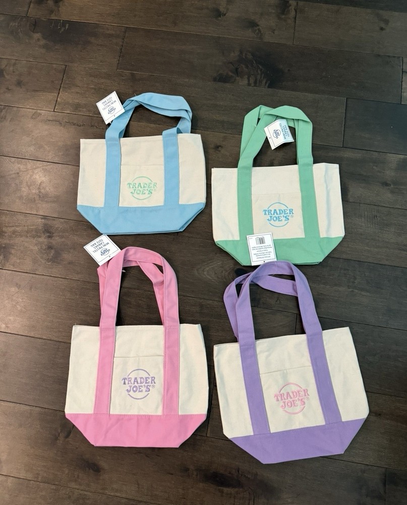 Trader Joe’s Mini Pastel Canvas Tote Bag Set Of 4 NWT Blue Green Pink Purple US