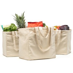 VeraMia 3pc Canvas Grocery Bags with Pockets, Shoulder Straps Foldable, Wash…