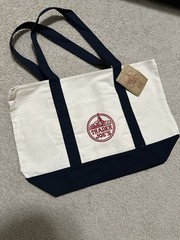 Trader Joe’s Canvas Foldable Reusable Shopping Bag White Navy Blue