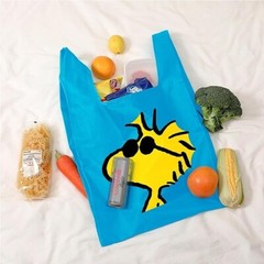 Eco bag, foldable, character, with carabiner, sturdy, large, blue, polyester 01