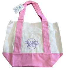 Trader Joe’s Pastel Pink Canvas Mini Tote Bag Embroidered Double Handles
