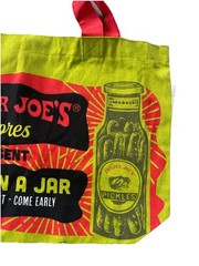 NWT Trader Joe’s Cotton PICKLES IN JAR Canvas Tote Reusable Grocery Tote Bag