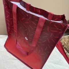 Lululemon Reusable Big Shopping Tote Bag Red Burgundy 16x14x6” Snap Closure