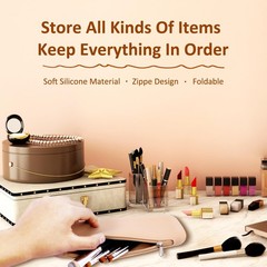 FUSMYE Set of 2 Zipper Makeup Brushes Bag For Travel, Large Silicone Khaki