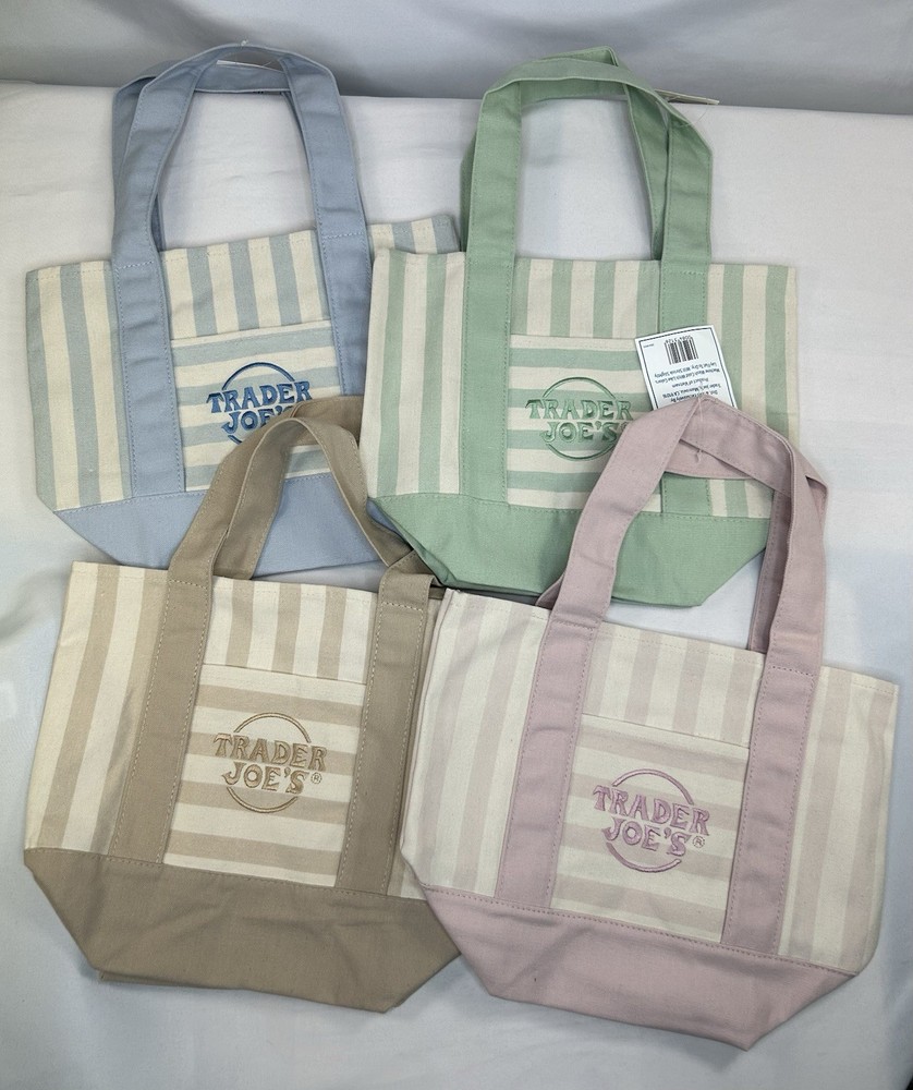 Trader Joe’s Striped Mini Canvas Tote Bags Set of 4 Limited Edition 2026 New