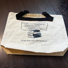 Gilmore Girls Stars Hollow Books Canvas Tote Bag in Cream with Black Handles