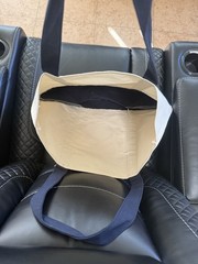 Trader Joe’s Canvas Reusable Tote Bag Foldable Beige Navy Blue Solid