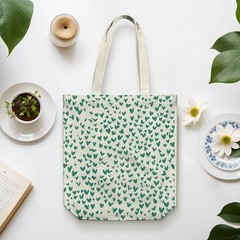 Canvas Tote Bag With Zipper Pocket – Green Hearts, Thick Canvas – Perfect for…