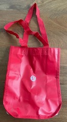 2 Lululemon Reusable Shopping Tote Lunch Bag 12″ Red White Logo Green Logo