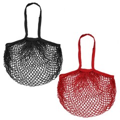 2-Pack Reusable Washable Mesh Net String Grocery Bags [Red, Black,Long Handle]