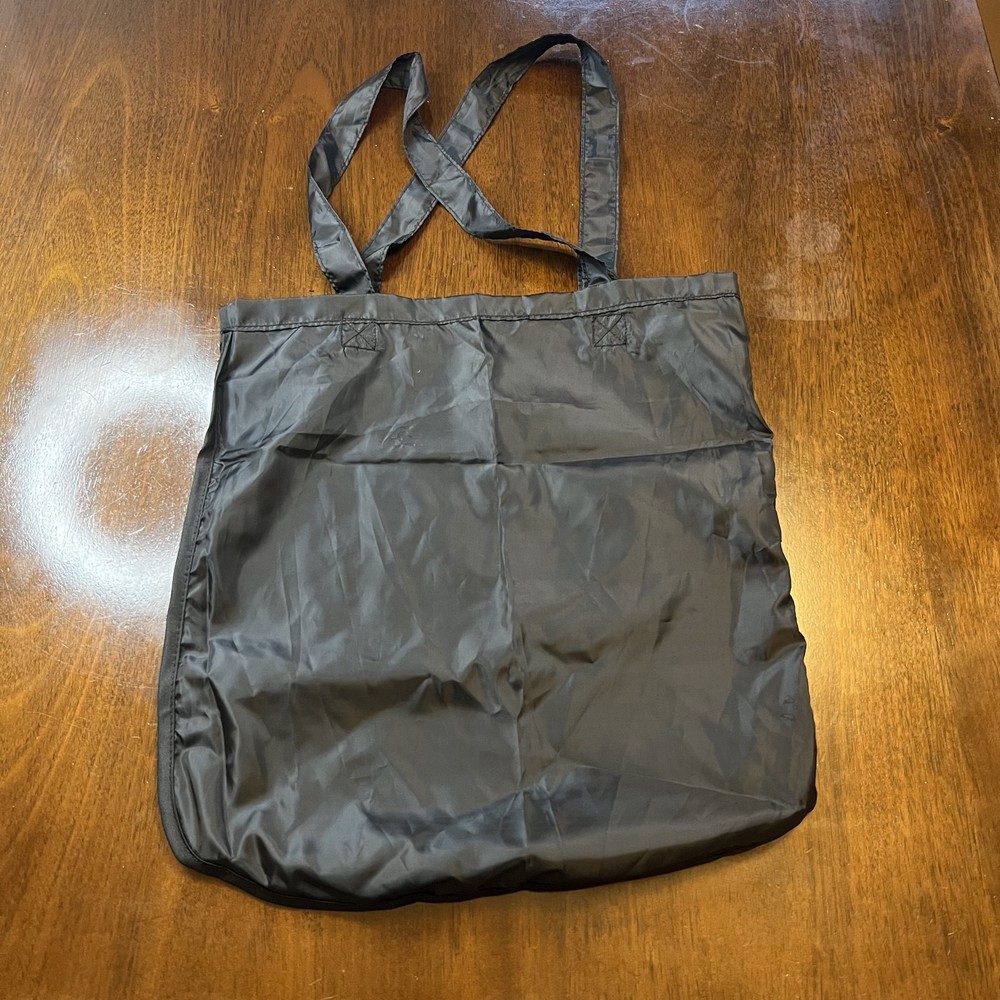 Black Nylon Reusable Tote Shopping Bag – Foldable Lightweight (Approx. 16×14 in)