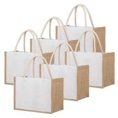 6 Pcs White Jute Burlap Tote Bags with Handles Reusable Grocery Bags Bridesma…
