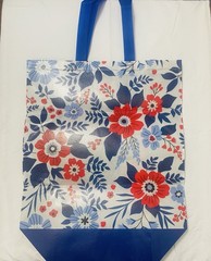 Reusable Foldable Plastic Shopping Bag Blue Red White Floral Pattern