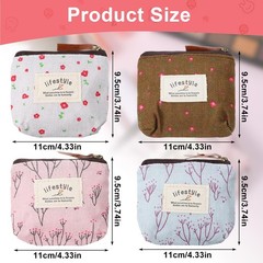 LIQWEI 4Pcs Mini Makeup Bag, Linen Floral Small Pink + Blue + White + Brown