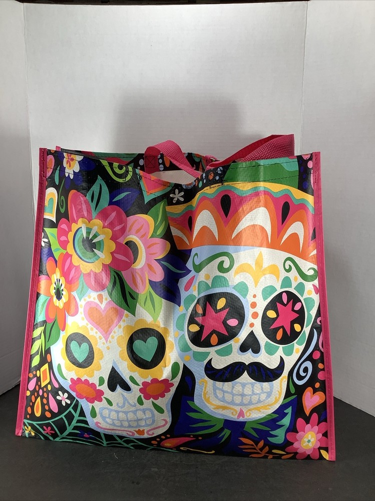 New~XL Double Sugar Skull Multi-Colored Reusable Shopping Bag -Marshalls