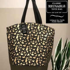 New Large REUSABLE TOTE BAG Cotton Canvas Leopard Together Change Lightning Bolt