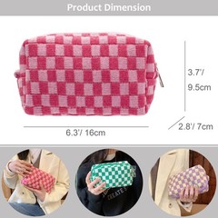 PAZIMIIK Checkered Makeup Bag for Purse Portable 1 PCS BOX POUCH, HOTPINK