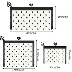 Fassave 6 Pack Mini Zipper Mesh Makeup Bags, Heart Print Nylon XS, Beige