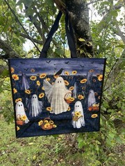Halloween Ghosts 👻Baskets Sunflowers 🐦‍⬛ CROWS Bats Shopping Bag New🌼TJX🌼